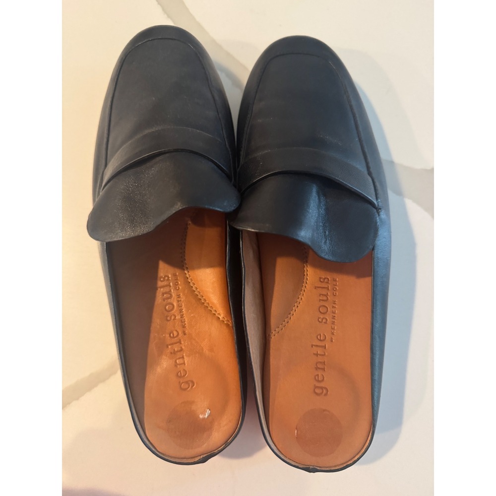 Gentle Souls Kenneth‎ Cole Womens Black Leather Penny Loafer Mules Size 8M Flats